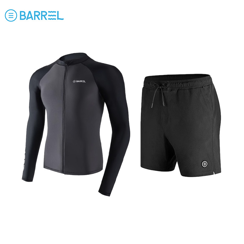Men's black and gray zipper and black shorts
